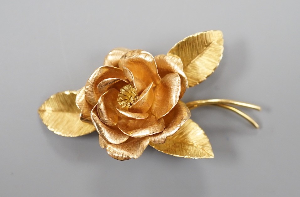 A 1960's 18ct gold brooch, modelled as a rose